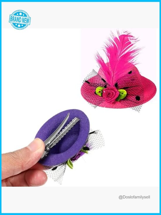 Mini Clip-On Hair Fascinators - 12 Piece Tea Party Hats Set with Feathers and main image 4